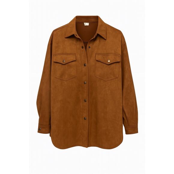 HYFVE Faux Suede Oversized Shacket Brown Button Down Jacket Women’s Small NWT - Picture 1 of 8